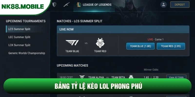 Bảng tỷ lệ kèo LOL phong phú Bảng tỷ lệ kèo LOL phong phú