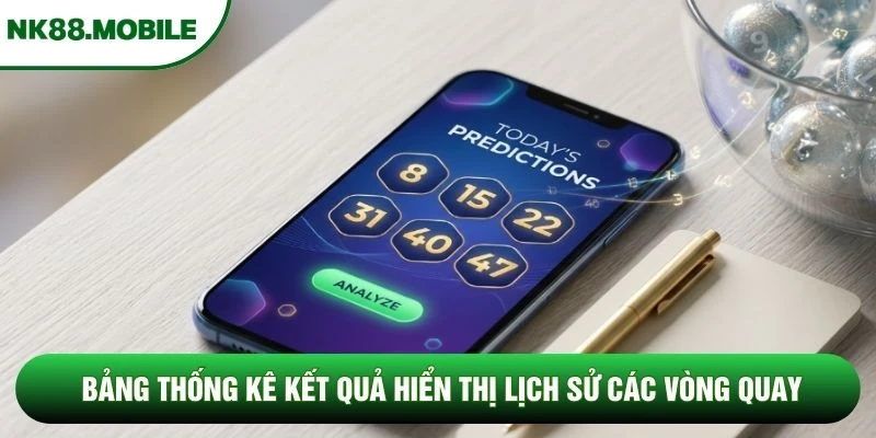 Bảng thống kê kết quả hiển thị lịch sử các vòng quay