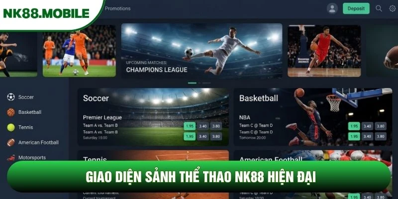 Giao diện sảnh thể thao NK88 hiện đại